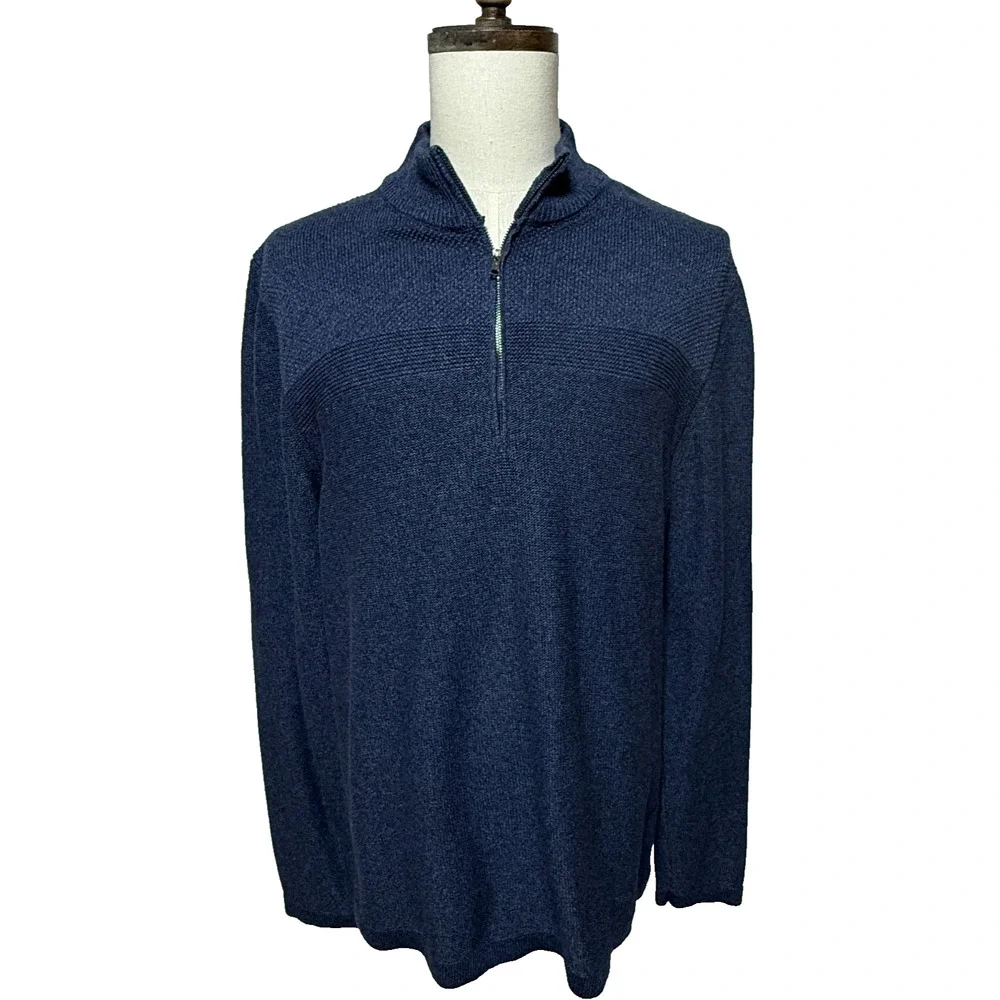Flag & Anthem Sweater Men Large Blue Mixed Stitch Charmaine 1/4 Zip Pullover NWT - Picture 2 of 12